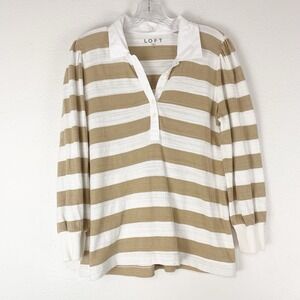 Loft Shirt Womens Medium Puff Sleeve Polo Rugby Striped Preppy Casual Classic